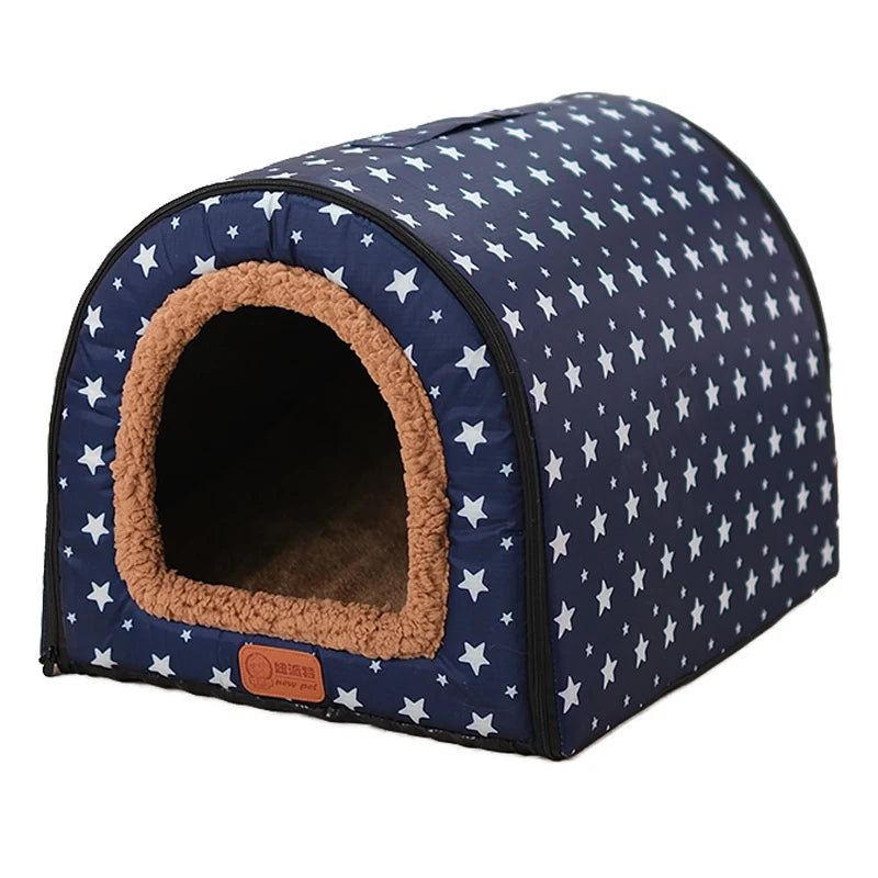 Foldable Star Print Dog House Kennel with Removable Cover