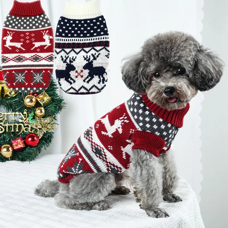 Festive Christmas Knit Dog Sweater for Puppies and Small Dogs