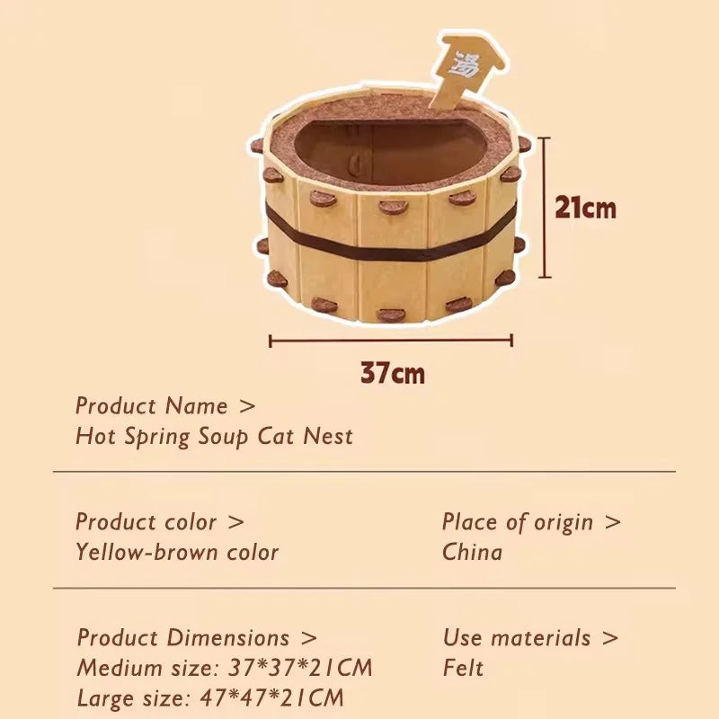 Semi-Enclosed Felt Cat Bed House for Sleeping and Scratching