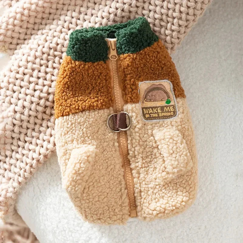Brown Two-Legged Winter Dog Cardigan Coat for Small Pets