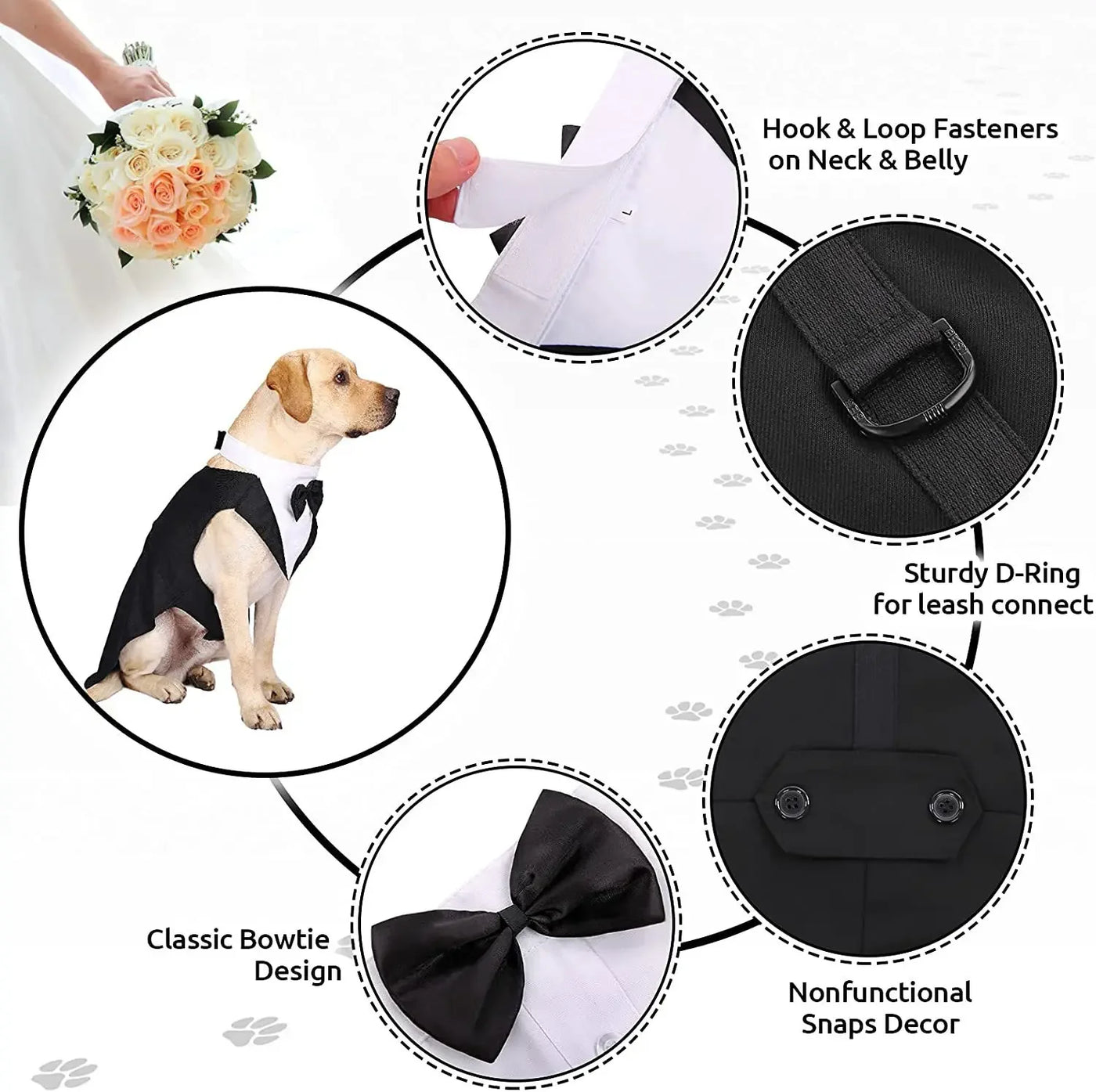 Formal Dog Tuxedo Shirt With Bow Tie for Parties and Weddings