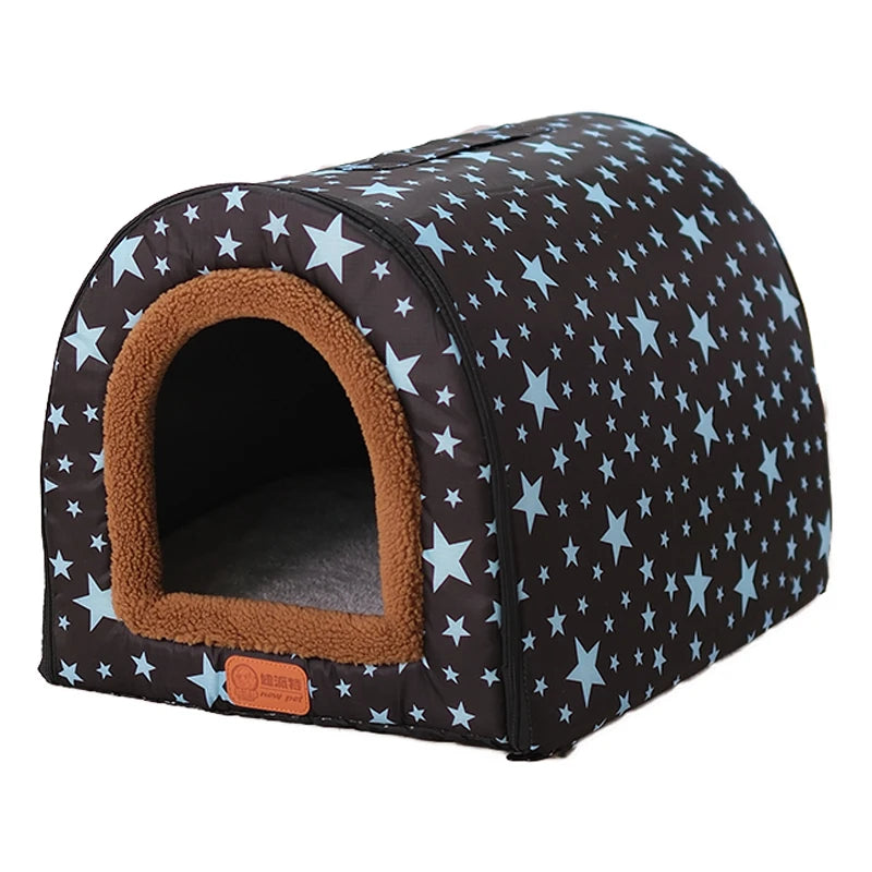 Foldable Star Print Dog House Kennel with Removable Cover