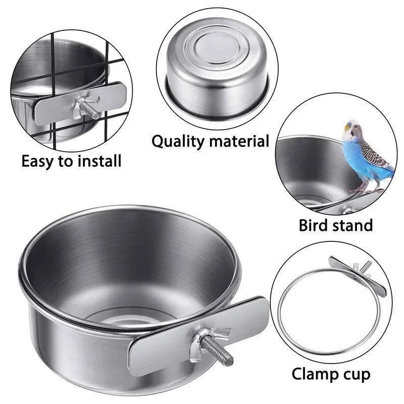 Stainless Steel Clamp Bird Food and Water Cup