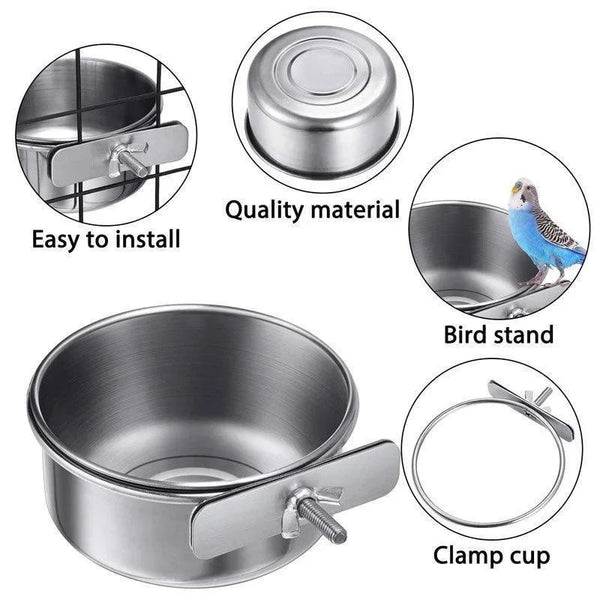 Stainless Steel Clamp Bird Food and Water Cup