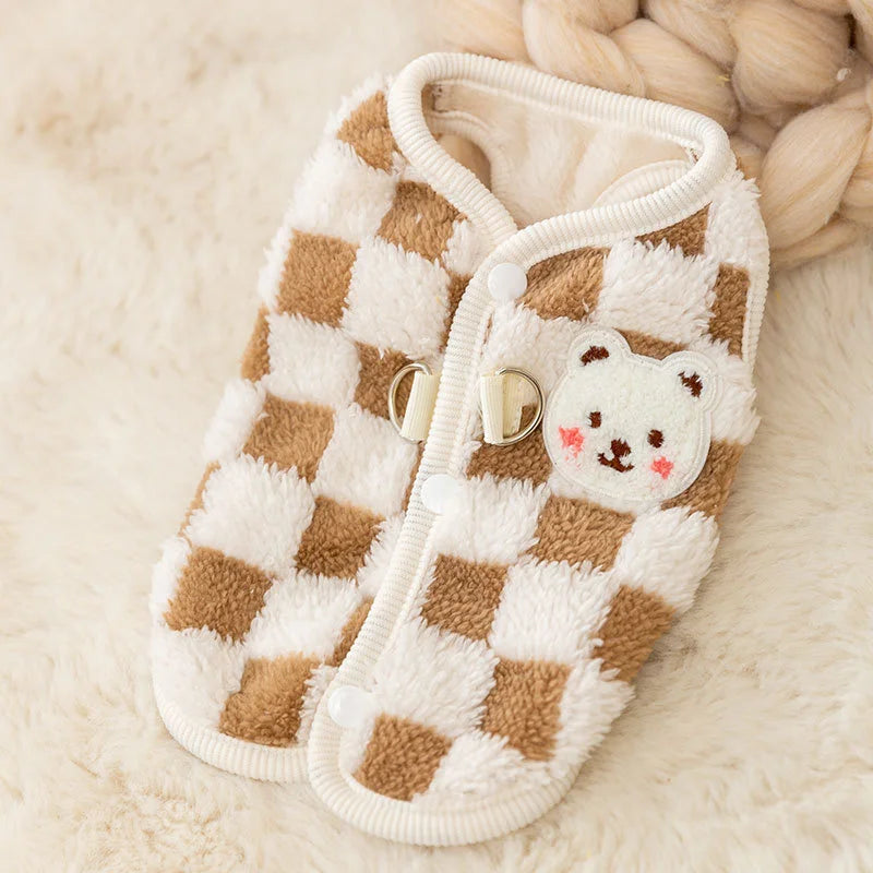 Sweet Bear Print Plush Sweater Jacket for Small Dogs and Cats